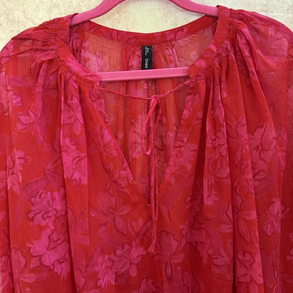 MNG Mango Women's Plus Multicolor Long Sleeve Pull Over Sheer Blouse Top 1XL - Picture 2 of 15